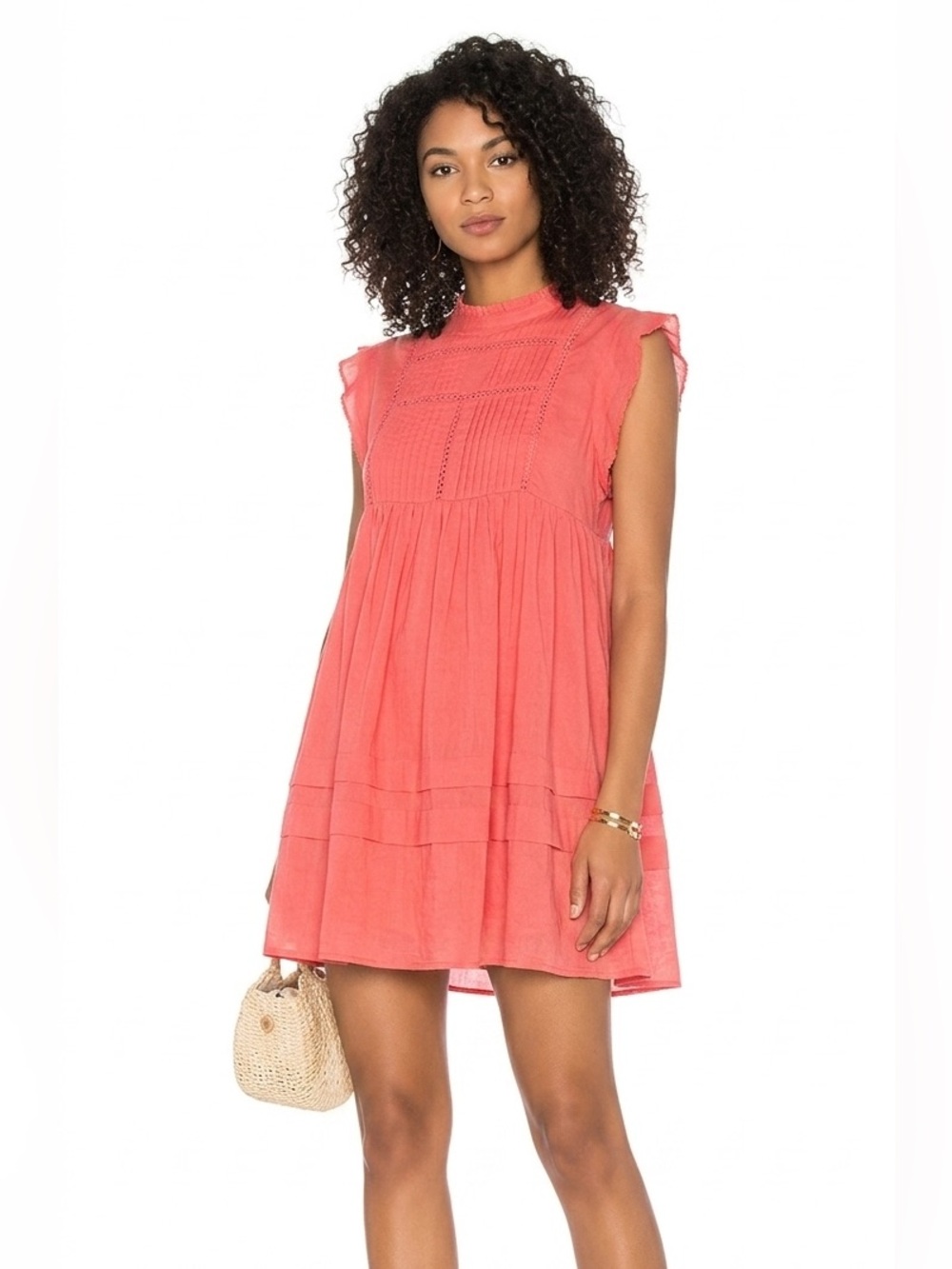 Free People Nobody Like You Embellished Mini Dress in coral